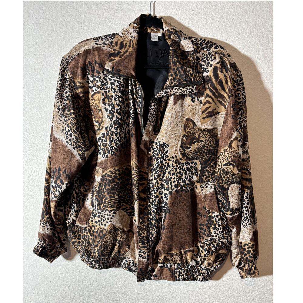 FUDA International Vintage Women Size M Silk Bomber Jacket Tiger Leopard Cheetah